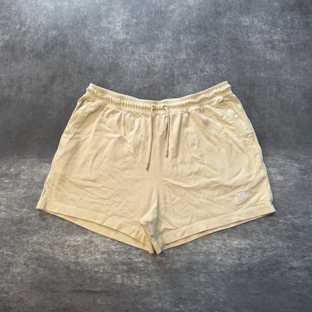 Nike Sportswear Womens Jersey Shorts Large L Pale Yellow Cream Embroidered Logo